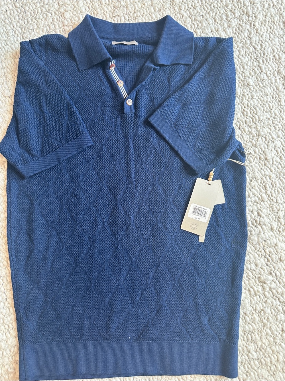 Men's Navy Diamond Knit Polo Shirt